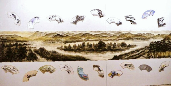 「相模川自然の村扇面画散し絵巻」